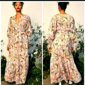 Happy X Nature Muse Maxi Dress Floral Printed Smocked Button Bohemian XL